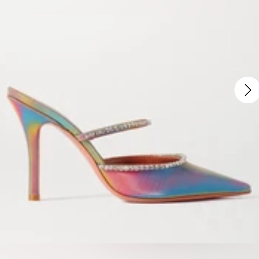 Amina Muaddi Gilda crystal-embellished iridescent leather mules